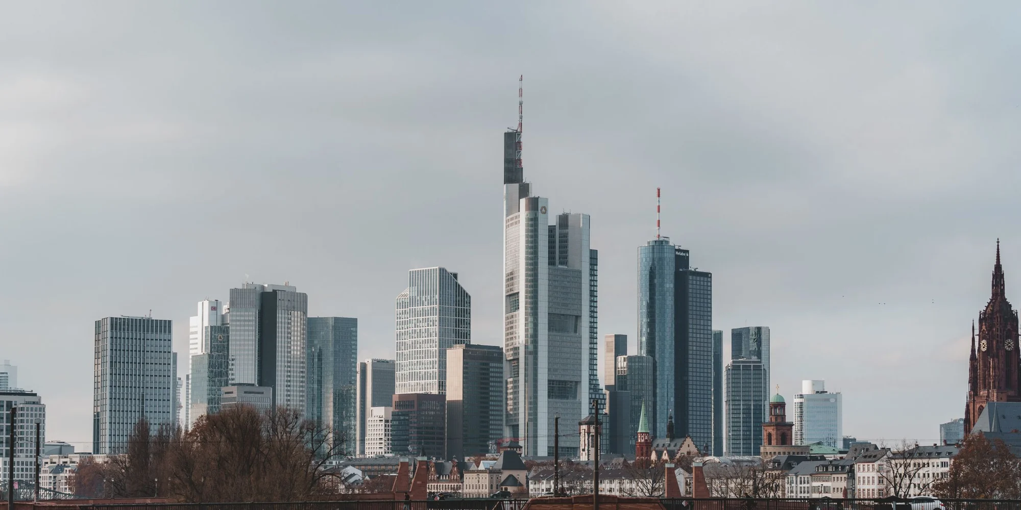 The Frankfurt financial district skyline seen across the river Main