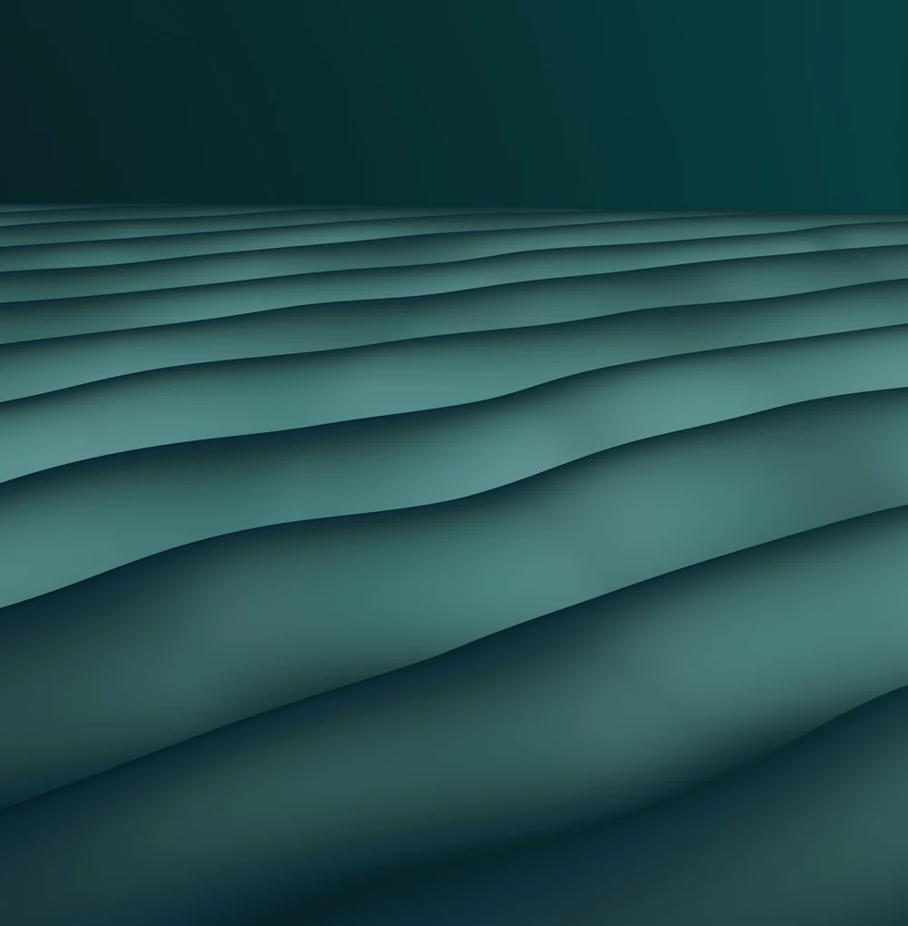 An abstract three dimensional render of repeating teal ridges