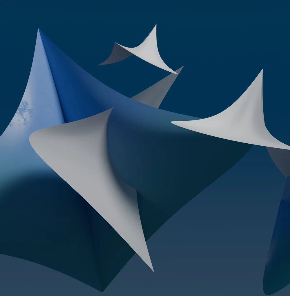 An abstract three dimensional render of angular navy forms